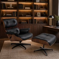 Fauteuil de salon en cuir de luxe avec repose-pieds, coque en placage de bois, fauteuil inclinable pivotant pour salon, bureau, hôtel, vente OEM ODM B2B