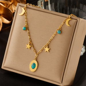 Fashion Layered Necklace Zinc Alloy Oval Turquoise Pendant Star Moon Motif Multi Story Design Yiwu Origin - Product Image 3