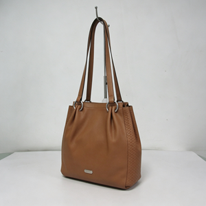 Classic Brown <b>Leather</b> Handbag Ruched Front Design <b>Woven</b> Panel Shoulder <b>Bag</b> For Everyday Use - Product Image 4