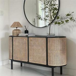High Quality Nordic Style Sideboard Natural Storage Display Tv Tool Living Room Rattan Wood Cabinet