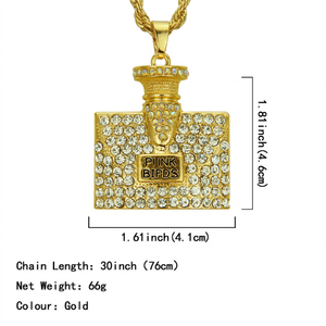 Collar de Cadena Dorada Estilo Hip Hop con Colgante de Botella de <span class=keywords><strong>Perfume</strong></span> con Letras de Aleación y Diamantes - Product Image 5