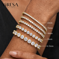 Bracelet Tennis Viresa en Moissanite, Argent S925, Style Hip-Hop, 2mm 3mm 4mm 5mm 6mm 6.5mm, Chaîne Fine à Maillons, Bracelets