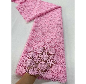 Tela de encaje de guipur de seda de leche africana de color rosa, tela de encaje de malla nigeriana de alta calidad para <span class=keywords><strong>vestido</strong></span> de fiesta de boda - Product Image 1