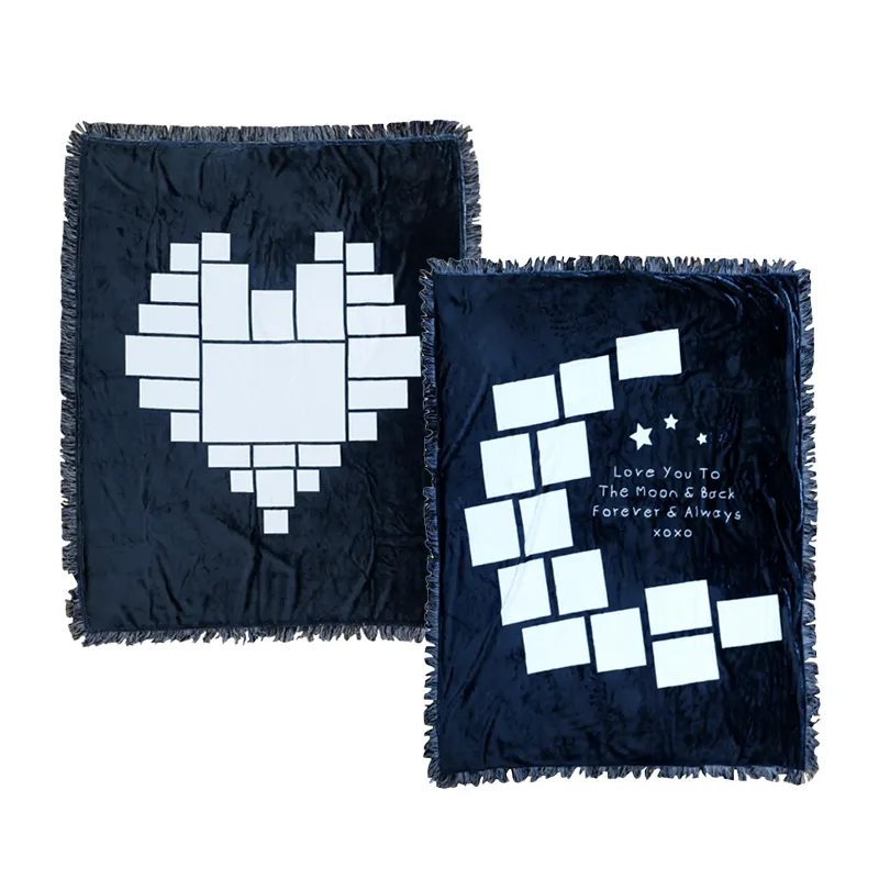 Presente dos Namorados Sublimação Blanket Tassels Heat Press Woven Throw Blanket Com Coração e Forma da Lua
