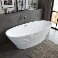 Baignoire autoportante en acrylique rayée moderne avec jacuzzi intégré, massage, éco-responsable, drain inclus, utilisation hôtelière, 4 jets