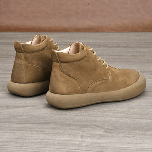 Chaussures de marche pour hommes en cuir véritable, bout rond, à lacets, respirantes, semelle extérieure en caoutchouc, printemps automne, décontractées, confortables - Product Image 4