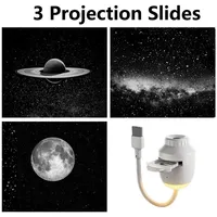 Projecteur d'étoiles mini 2-en-1 ABS avec films Galaxie, Saturne et Lune rotatifs, lumière d'ambiance USB pour un ciel étoilé