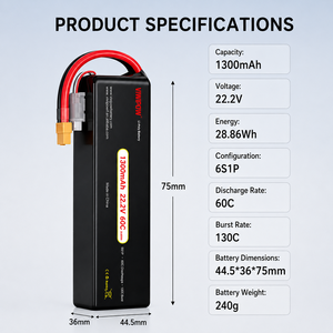 Batterie OEM 1300mAh 22.2V 60C à super capacité et charge rapide pour drones de course, de photographie aérienne et industriels à usage intensif - Product Image 2