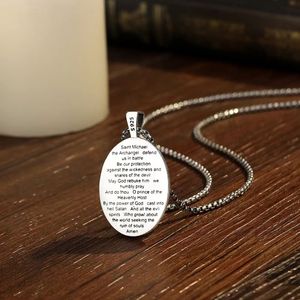 Collana con lettera in madreperla, nome personalizzato, medaglia religiosa con <span class=keywords><strong>San</strong></span> Michele Arcangelo, ciondolo per uomo e donna - Product Image 6