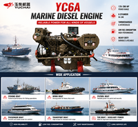 Moteur diesel marin SCDC Yuchai YC6A220C 220 CV 2300 tr/min 6 cylindres turbocompressé refroidi par intercooler pour la propulsion de bateaux de pêche