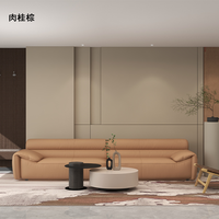 Ensemble de canapés modernes en cuir brun doré avec pouf et accoudoirs ailes, 3 couleurs disponibles, fabrication OEM/ODM