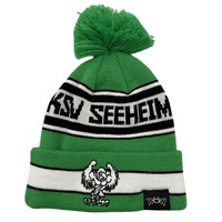 Gebreide muts met pompon, acryl jacquard, met aangepaste borduurlogo voor buitensporten
