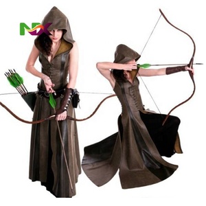 Ecoparty Women's Medieval Vintage Archer Hooded Cosplay Costume Warrior Arrow <strong>Hoodie</strong> Leather Dress Cloak Sleeveless Vests - Product Image 1