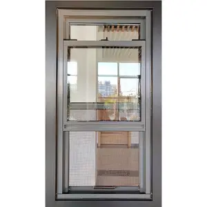 Double glazed hurricane proof aluminum wooden window frames vertical sliding windows outdoor window blinds built in design