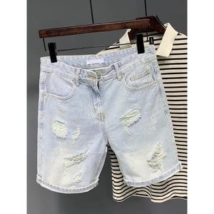 Shorts de Mezclilla para Hombre, Estilo Casual de Verano, Clásicos, Versátiles, con Agujeros, Borde de Piel Desgarrada, Corte Recto - Product Image 2