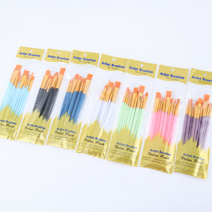 Bộ 10 cọ vẽ tóc nylon cán nhựa nhiều màu dùng cho tranh acrylic, màu nước, dầu, dành cho họa sĩ - Product Image 2