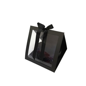 Custom Foldable Triangle <b>Gift</b> <b>Box</b> to Put Flowers with Handle Folded <b>clear</b> Paper <b>Box</b> <b>Gift</b> Packaging with Ribbon for Wedding - Product Image 5