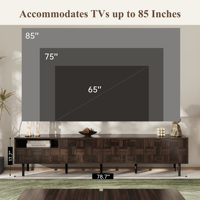 Meja TV Kayu Gaya Mid-Century Modern dengan Rak yang Dapat Disesuaikan dan Lemari Penyimpanan untuk TV 65+ Inci, Perabot Ruang Tamu