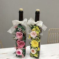 Roses éternelles conservées dans une bouteille de vin en verre, cadeaux de Noël pour la décoration, Saint-Valentin
