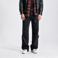 SOONREE Jeans cargo personnalisés pour hommes, coupe ample, jambe large, denim délavé avec détails de fermeture éclair, chaîne, streetwear Y2K