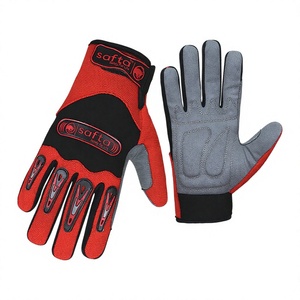 Gants de sécurité rouge, noir, gris en PU avec texture micro-diamantée en relief, antidérapants, avec poignet élastique, usage général - Product Image 1