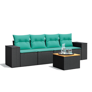 Poly Rattan Patio <b>Sofa</b> <b>Set</b> With Cushions Black Outdoor Garden Furniture Contemporary Style 5 Piece <b>Set</b> - Product Image 1