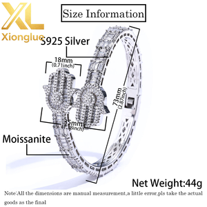 Bracelet Fatima en argent S925 de style hip-hop de luxe pour unisexe, à porter au quotidien et pour les fêtes. Ensemble serti de pierres en moissanite. - Product Image 4