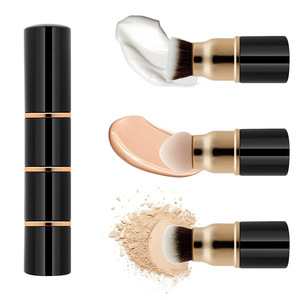 Custom logo 3-in-1 Face Makeup Brush Set Flat Brush Plastic Handle Synthetic Hair Retractable <b>Foundation</b> Loose Powder Brushes - Product Image 6