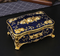 Boîte décorative vintage européenne en alliage de zinc avec motif rose en relief, ornement de bureau, boîte de rangement, décoration de mariage, décoration de la maison, cadeau