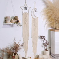 Décoration murale tissée en macramé bohème, crochet, lune croissante, étoile, attrape-rêves avec long pompon, décoration d'intérieur, artisanat, cadeau