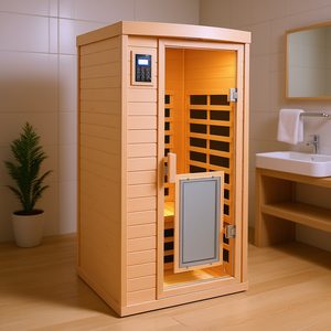 Sauna infrarouge lointain individuel en hemlock avec porte à faible EMF et panneau chauffant, pour usage intérieur, construction en bois massif - Product Image 2