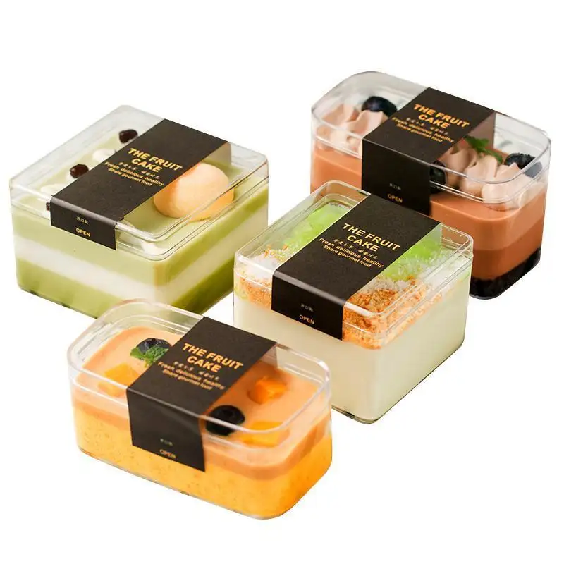 Boîtes en plastique acrylique Transparent Biscuit Durable en utilisant Transparent Rectangle pâtisserie en plastique Tiramisu Dessert boîte à gâteaux