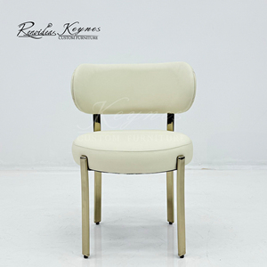 Keynes Modern Cream White PU Leather Dining <b>Chair</b> Gold Metal Frame Upholstered Leisure <b>Chair</b> for Restaurant Hotel - Product Image 2