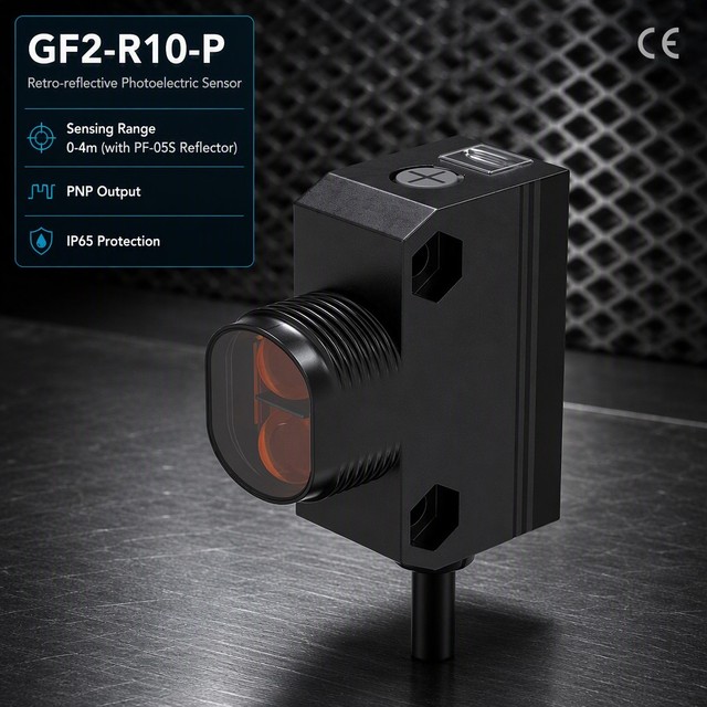 CORON GF2-R10 PNP Retro-reflection Lead Wire Infrared LED Photoelectric Sensor 3m Sensing Distance for Automatic Gate Operation