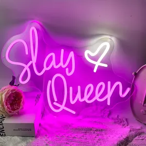 1 pezzo Slay Queen rosa bianco LED Usb luce al Neon insegne per decorazione della parete camera da letto Preppy ragazza stanza estetica dormitorio Y2k feste regali