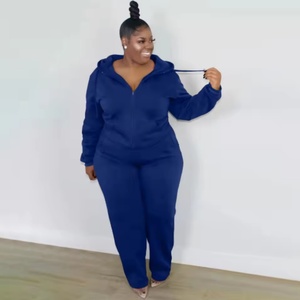 Ensemble de survêtement décontracté 2 pièces pour femme grande taille 5XL, couleur unie, avec sweat à capuche zippé et pantalon de jogging à cordon de serrage, longueur genou, collection 2026 - Product Image 5