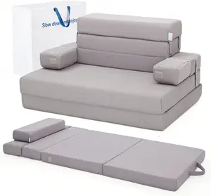 深灰色泡沫便携式地板床垫沙发4英寸可折叠床垫