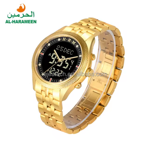 Montre numérique professionnelle HA-6105 avec <span class=keywords><strong>prière</strong></span> musulmane arabe, bracelet Azan automatique, <span class=keywords><strong>boussole</strong></span> Qibla, cuir, alliage, ovale, 5 mm - Product Image 2