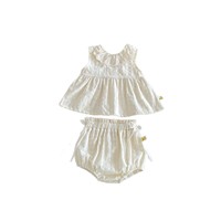 Ensemble deux pièces d'été INS pour bébé fille, débardeur sans manches en coton doux avec dentelle et short, vêtements décontractés et adorables pour petites filles