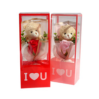 Cadeau de la Saint-Valentin, vente chaude, boîte carrée transparente en PVC, bouquet d'ours, fleurs de savon, poupée, 10*7*25cm, vente en gros, nouvelle collection, fête des enseignants