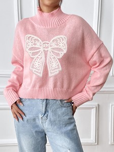 Manufacturer 2024 Autumn/Winter Fashion Casual Turtleneck butterfly <strong>Cable</strong> Loose Pullover <strong>Knitted</strong> Custom Sweater <strong>Jumper</strong> <strong>Women</strong> - Product Image 2