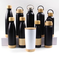 Botol Termos Stainless Steel dengan Logo Custom, Tutup Bambu, Dinding Ganda, Vakum Terisolasi, dan Berbahan Gabungan Bambu dan Gabus