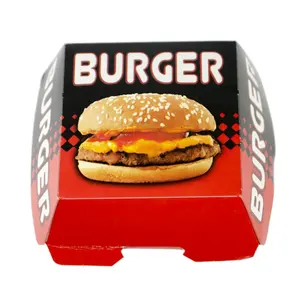 Wholesale Hot Sale Restaurant Take Away Cardboard Black And Red Food Grade Burger Boxes For Packing