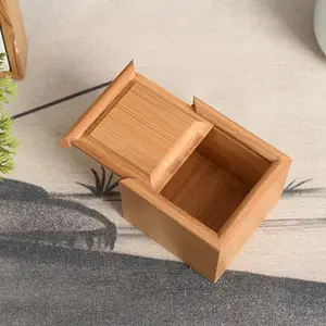 Caixa de madeira para joias artesanal, mini recipiente quadrado de bambu para armazenamento