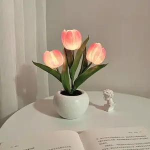 크리 에이 티브 튤립 냄비 램프 led 분위기 빛 시뮬레이션 세라믹 냄비 램프 장식 장식품 밤 아기 빛 LED 모델링 램프