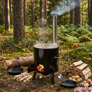 Olla de Cocina y <span class=keywords><strong>Parrilla</strong></span> para Ahumar de <span class=keywords><strong>Estilo</strong></span> Clásico, Esmaltada, con Tapa y Chimenea, para Jardín, Patio Trasero, Barbacoa - Product Image 4