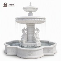 Fontaine de bassin en marbre TREVI avec statue de poisson, style de sculpture unique, pour villa, jardin extérieur, élément aquatique