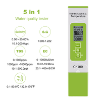 Moniteur numérique de qualité de l'eau C-100 5 en 1 TDS/EC/SALT/S.G./Temp Testeur pour piscines, eau potable, aquariums