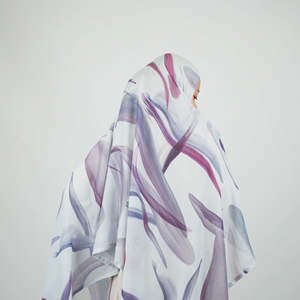 Hijab en Viscose de Coton Modal à Bord Large, Double Aiguille, de Luxe, Imprimé Aquarelle, Châles, 90x200 - Product Image 3