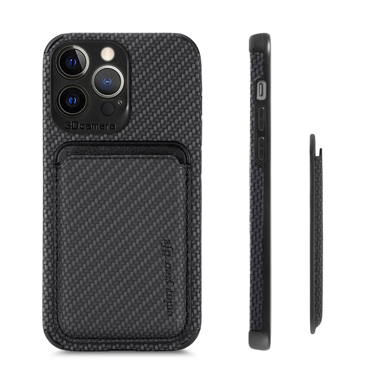 Credit Card Business Card Case Carbon Fiber Leather Phone Case Magnet Back Sticker Phone Cover for iPhone 11/12/13